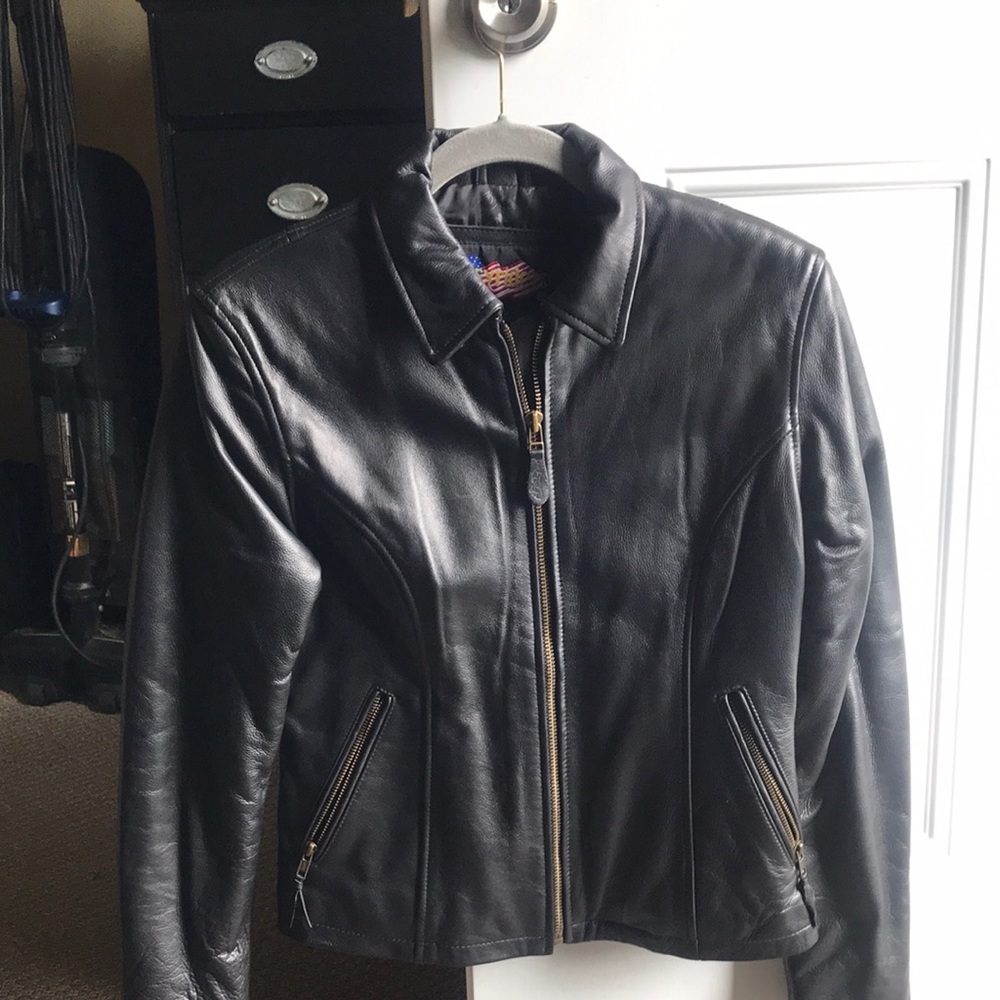 Classic Black Leather Jacket for Women - Brand Unspecified